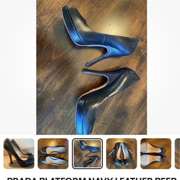 Prada Navy Platform Peep Toe Leather Shoes Size 7 (37) - Picture 2 of 8